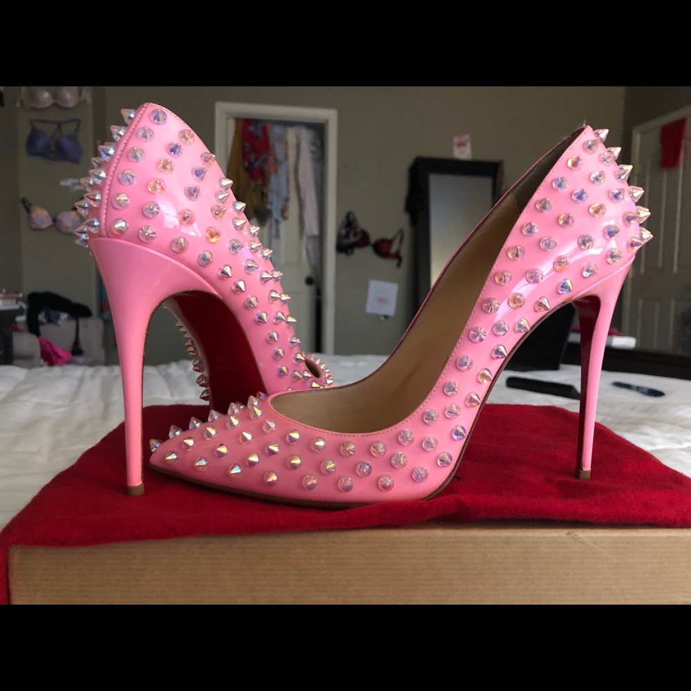 Louboutin Pink Follies Spikes Dolly/ Clear Size 39